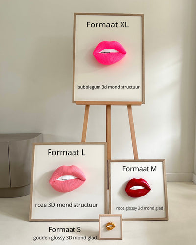 Handgemaakt kunstwerk met 3D neon mond (maat XL) - 82 x 62 cm