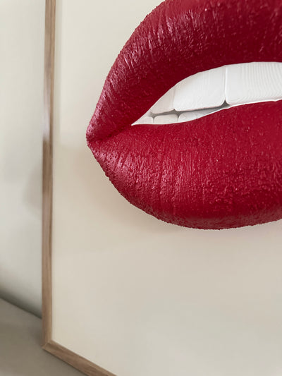 Handgemaakt kunstwerk met 3D mond (maat L) - 62 x 62 cm