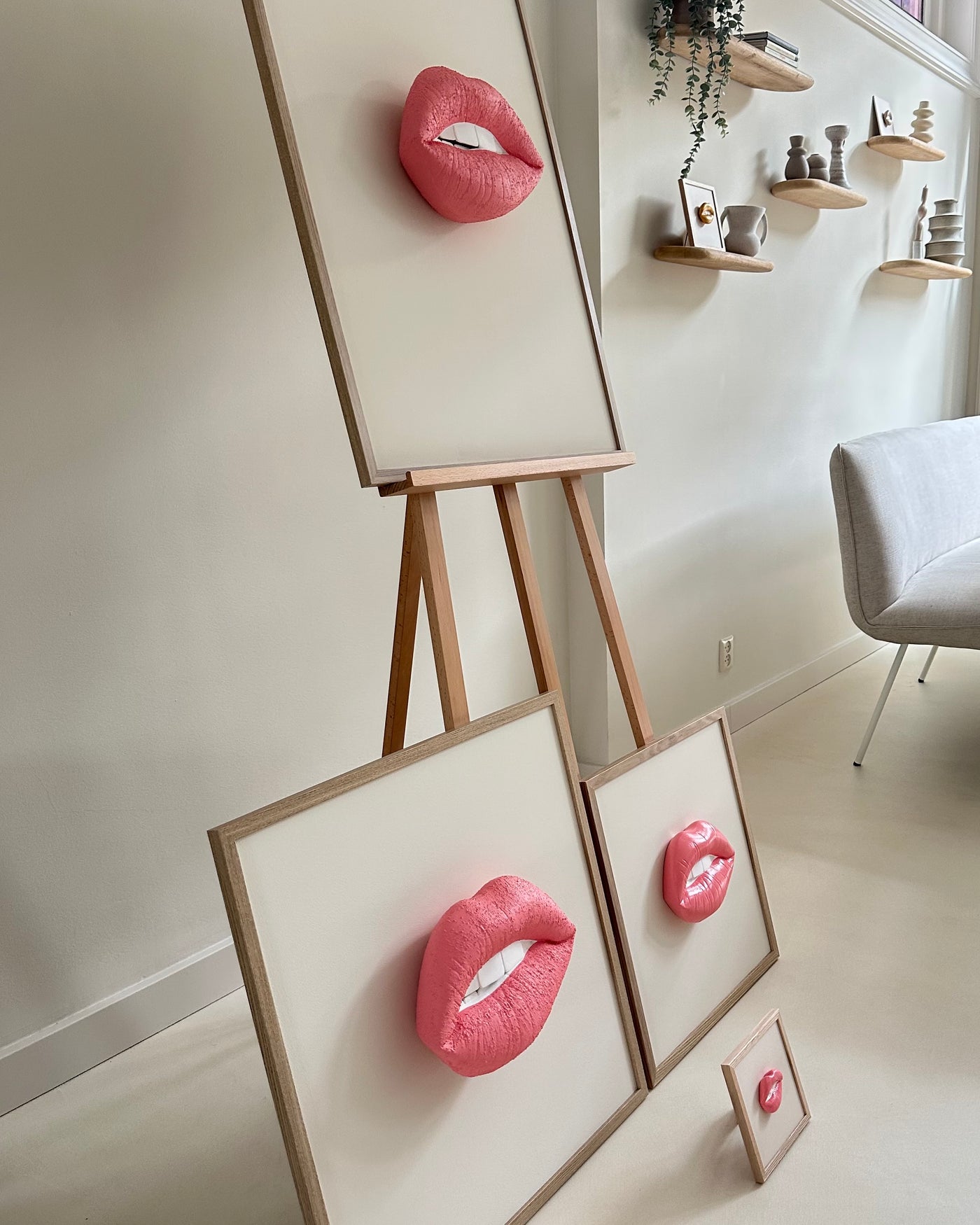 Handgemaakt kunstwerk met 3D mond  - 47 x 47 cm (maat M)