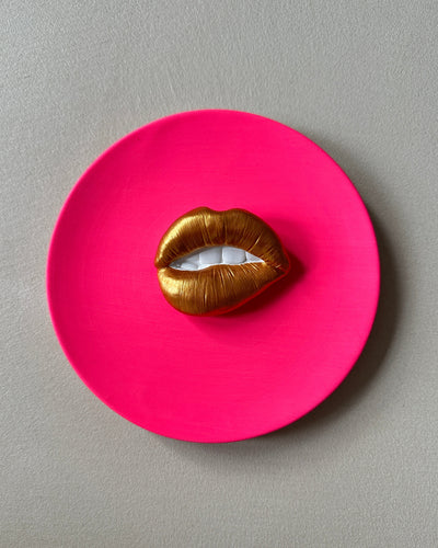 Keramieken bord neon met gouden 3D mond – 16 cm