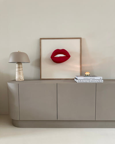 Handgemaakt kunstwerk met 3D mond (maat L) - 62 x 62 cm