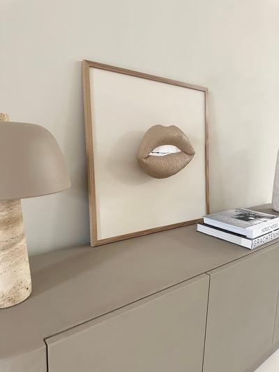 Handgemaakt kunstwerk met 3D mond (maat L) - 62 x 62 cm